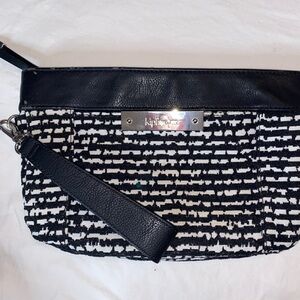 Kipling Black & White Patterned Wristlet with Silver Logo Plate